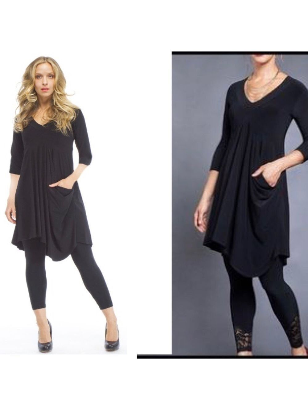 Sympli black asymmetrical pocket tunic dress Sz 8